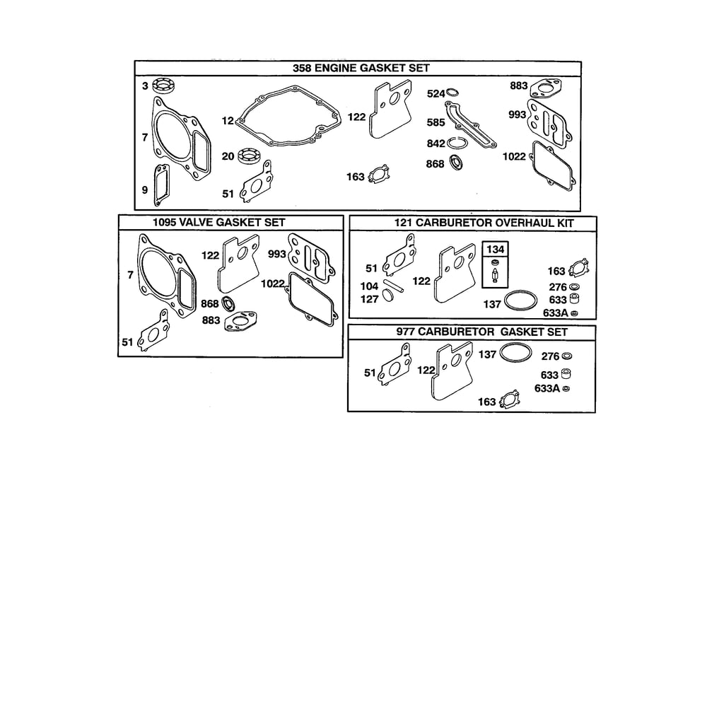 Gasket-Sets/Overhaul Kit Diagram and Parts List for 120600TO120699  Briggs and Stratton Engine